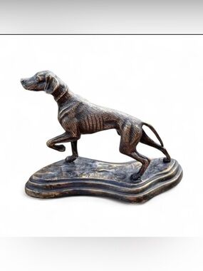 Greyhound Pointer dog Sculpture on Metal Base, Brass bronze vintage hunting dog